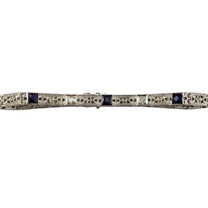 14K White Gold Lab Created Sapphire and Diamond Bracelet #17071